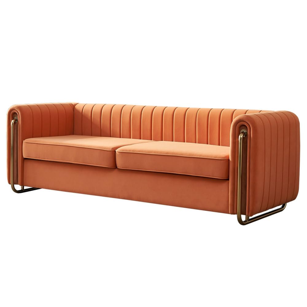Orange Velvet 3-Seater Sofa J989