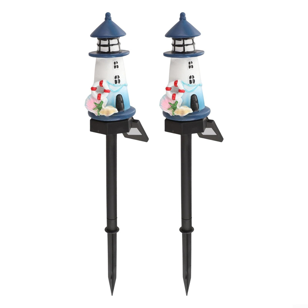 Solar Lighthouse Garden Lights, 2-Pack Resin Solar Powered F838578