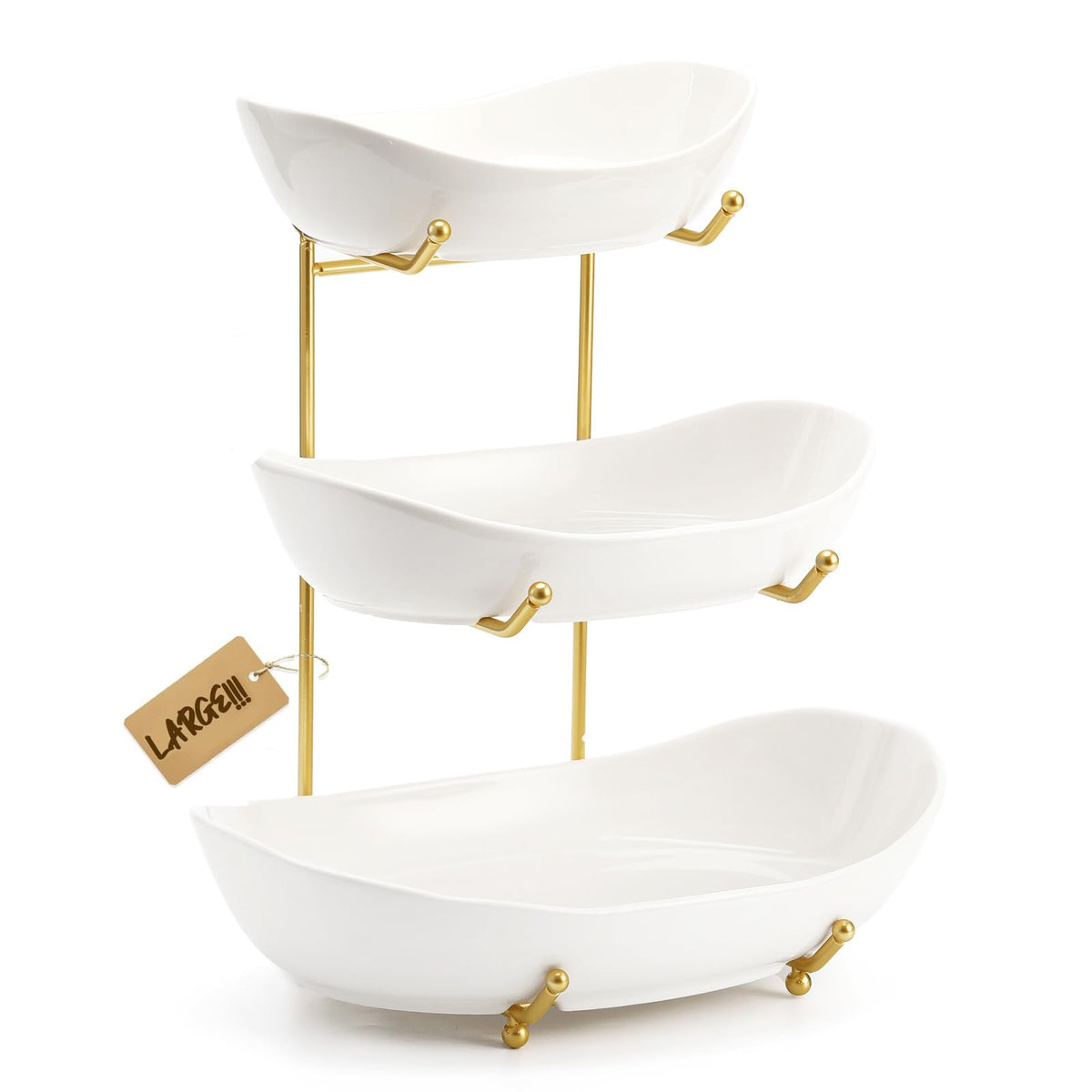 3 Tier Ceramic Fruit Bowl with Golden Metal Stand K517974