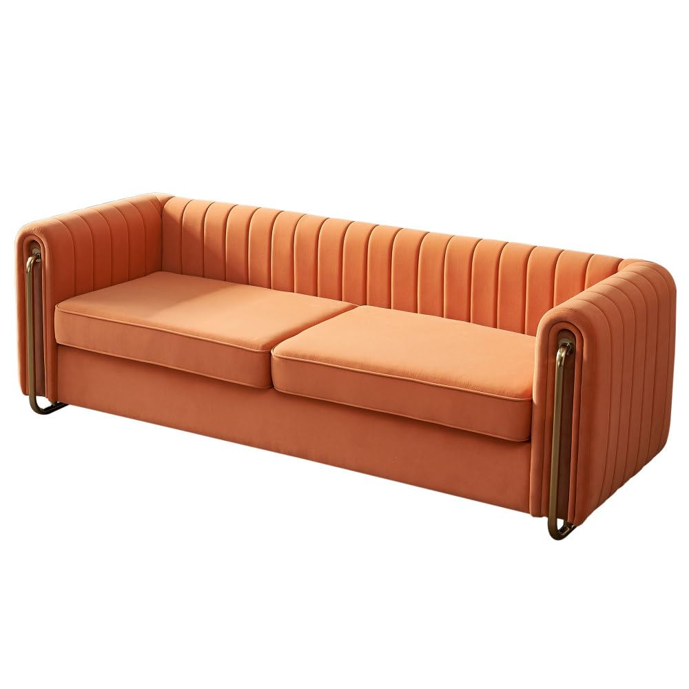 Orange Velvet 3-Seater Sofa J989