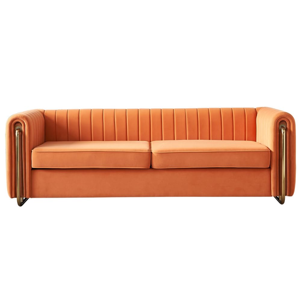 Orange Velvet 3-Seater Sofa J989