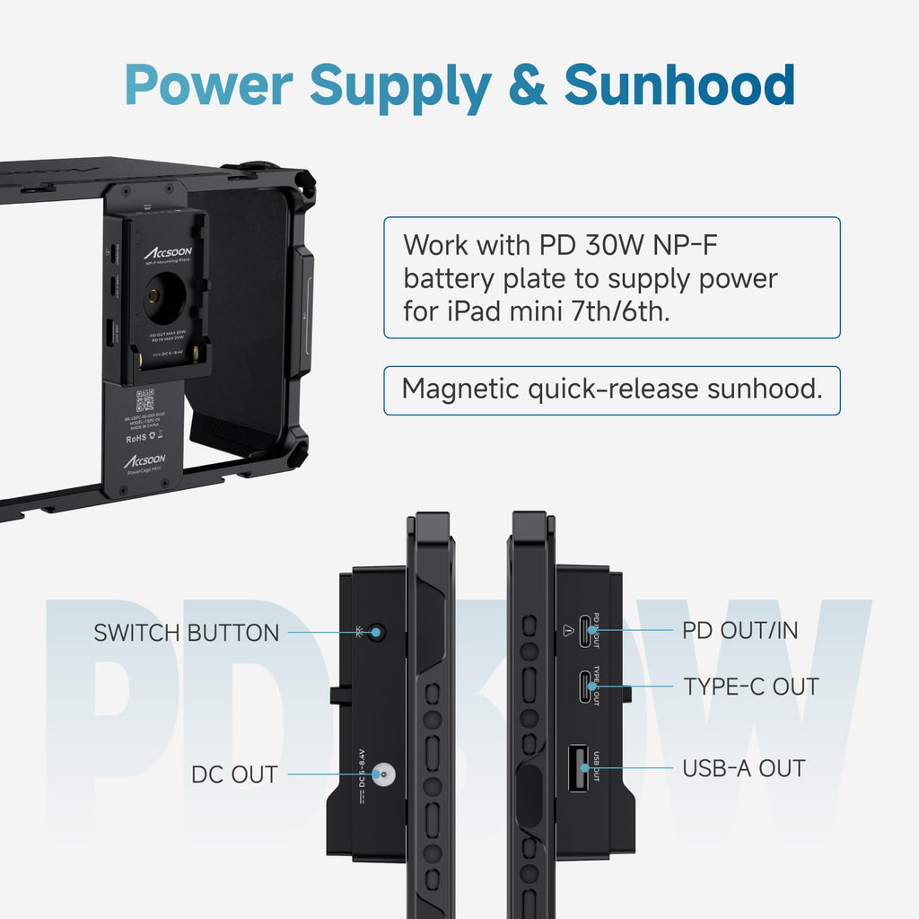iPad mini Cage with Battery Plate Adapter and Sunhood U796