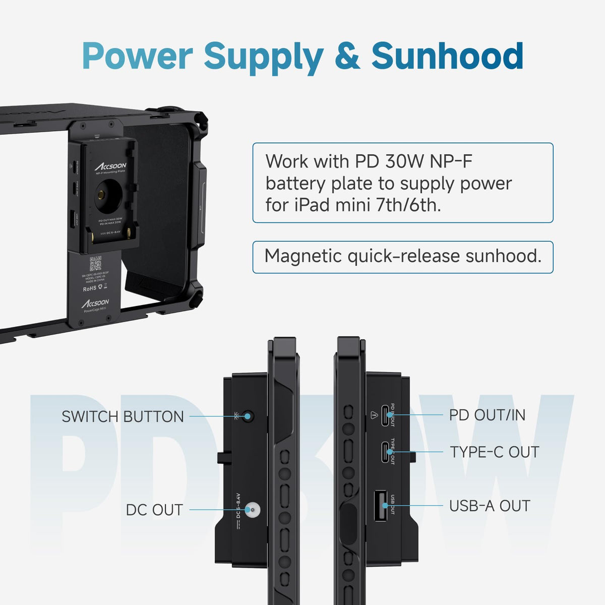 iPad mini Cage with Battery Plate Adapter and Sunhood U796