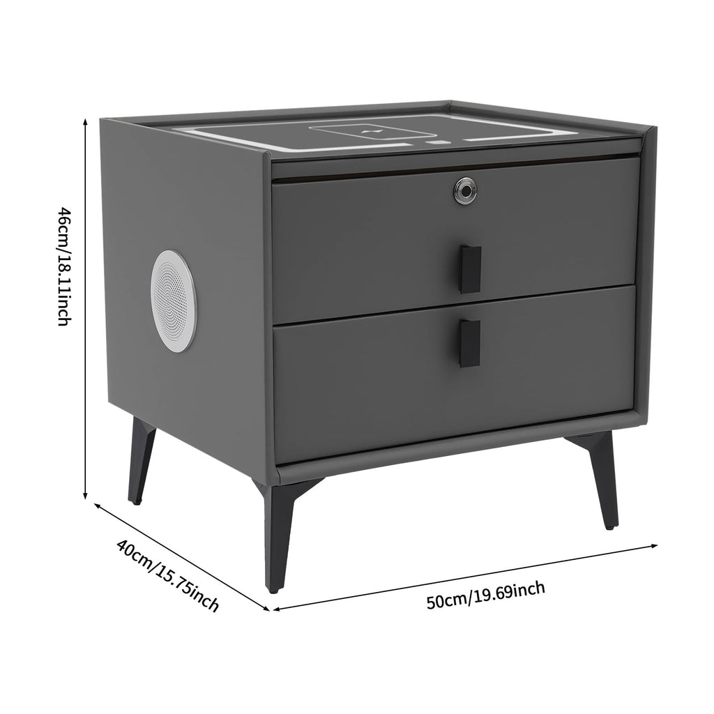 Nightstand with Charging Station, 2 Drawers, Fingerprint Lock, LED Light B94461