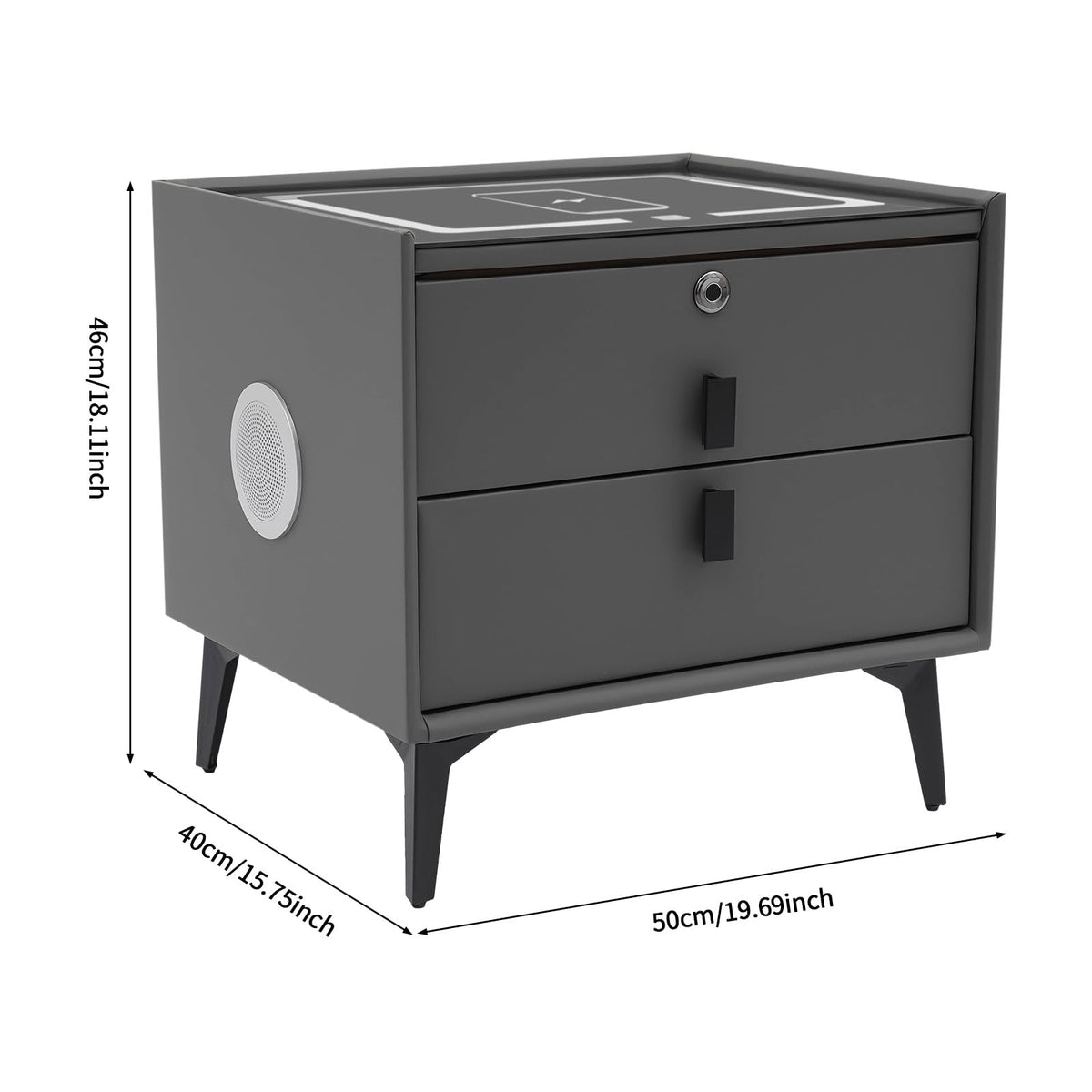 Nightstand with Charging Station, 2 Drawers, Fingerprint Lock, LED Light B94461