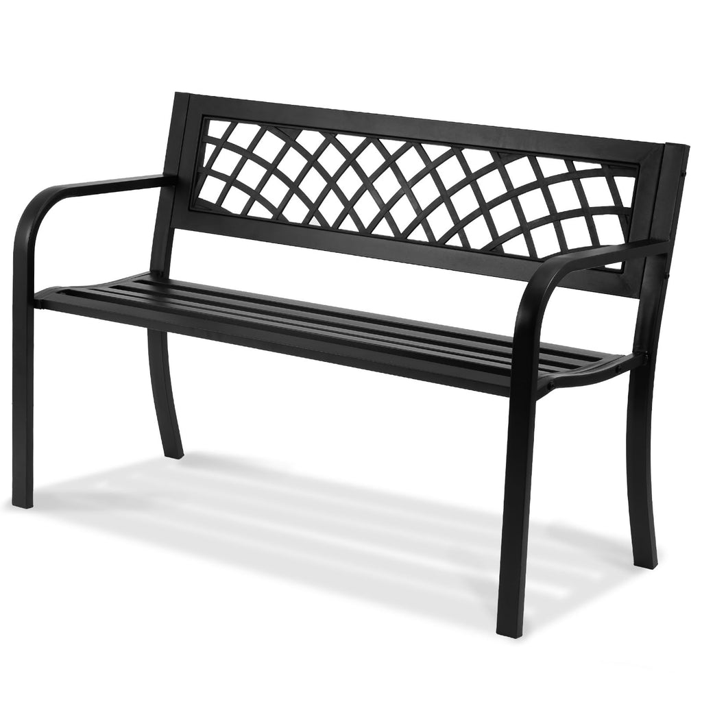 46" Iron Steel Frame Garden Bench with Mesh Pattern and Plastic Backrest L840