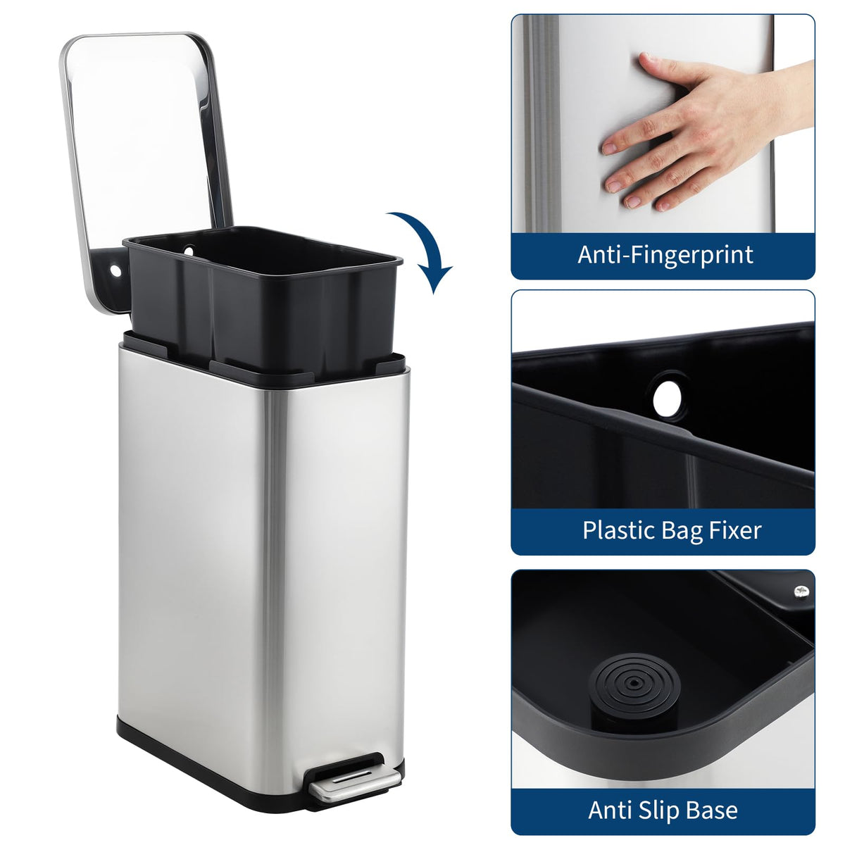 13 Gallon Stainless Steel Slim Kitchen Trash Can P652089