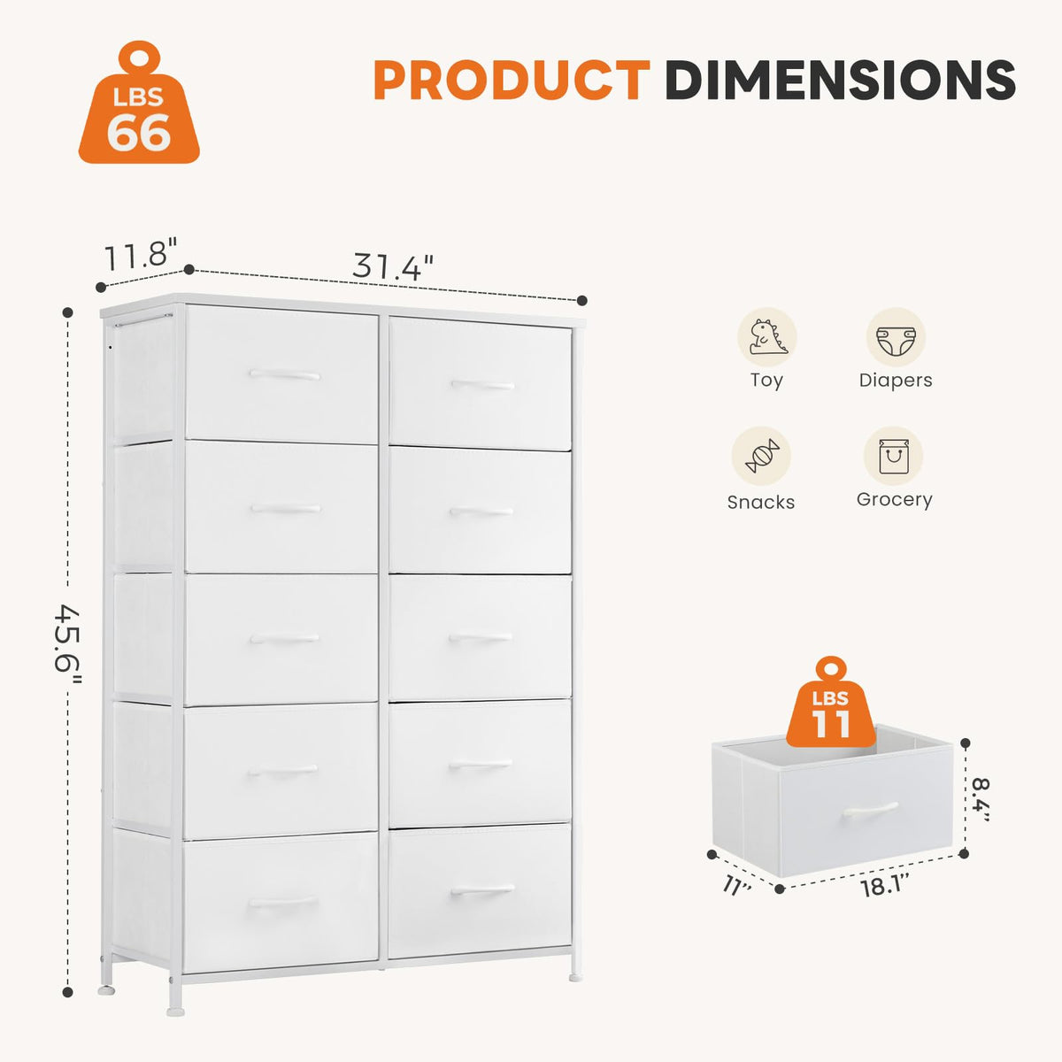 White 10 Drawer Tall Dresser A349