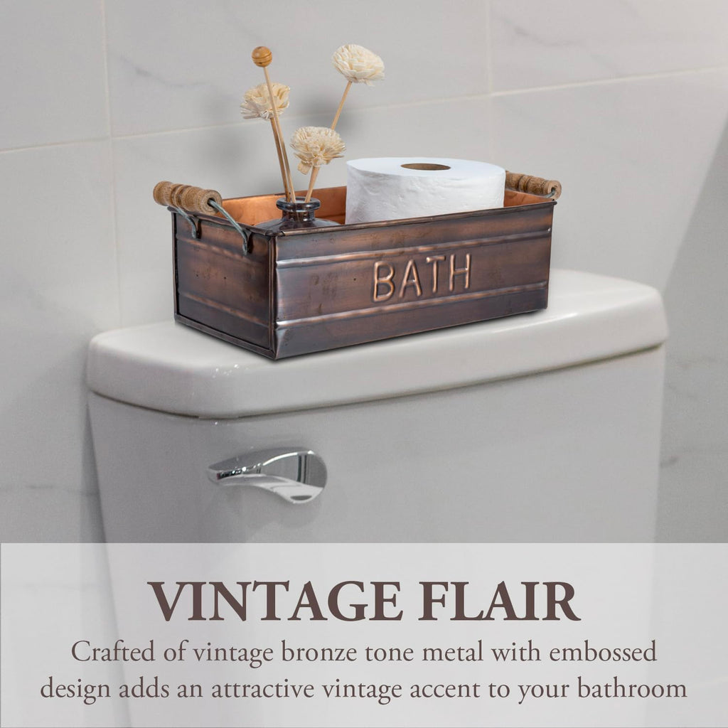 Copper Wooden Handle Toiletries Holder Bin D649
