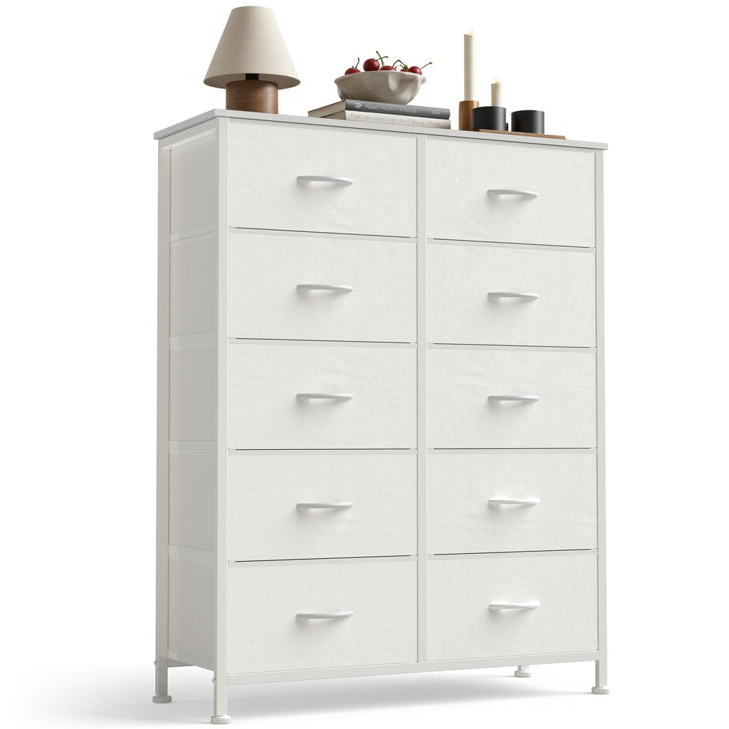 White 10 Drawer Tall Dresser A349
