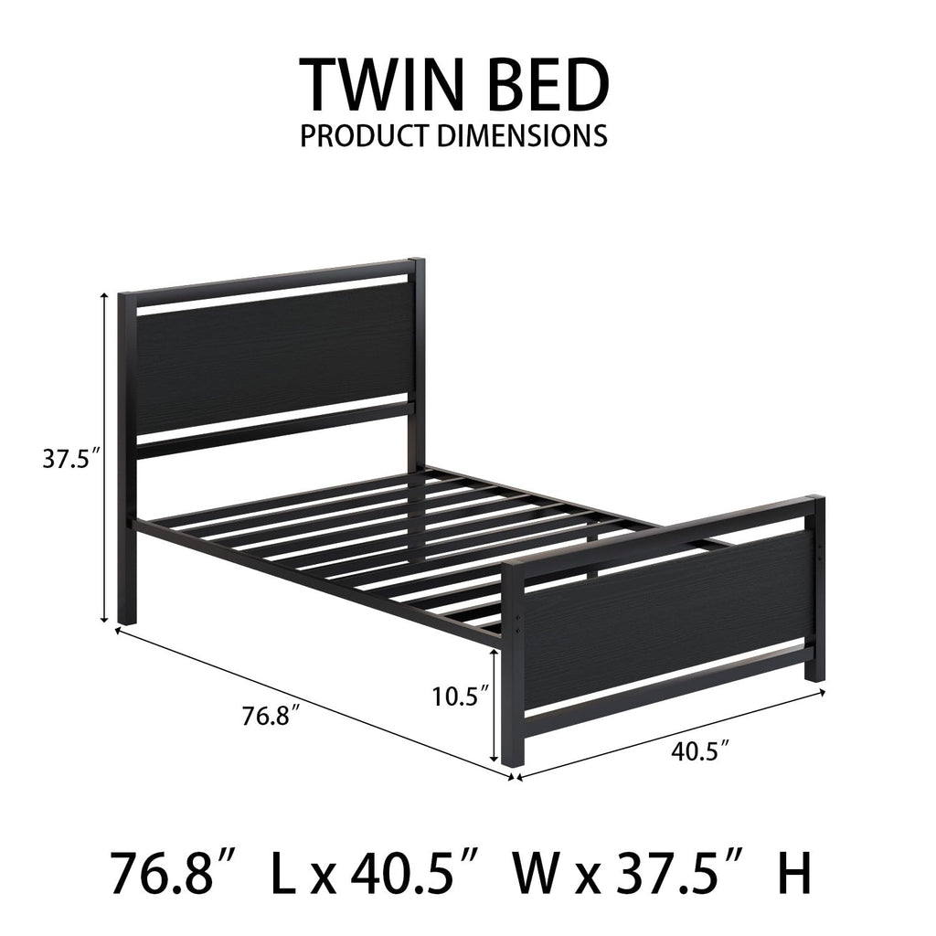 Twin Bed Frame with Headboard and Under-Bed Storage, Black W2375