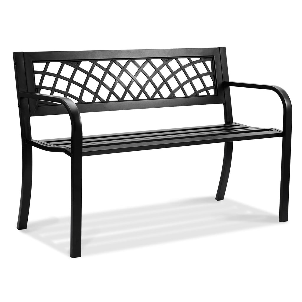 46" Iron Steel Frame Garden Bench with Mesh Pattern and Plastic Backrest L840