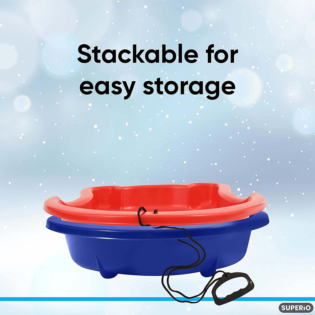 3 Pack Plastic Toboggan Snow Sled with Pull Ropes and Handles A56535