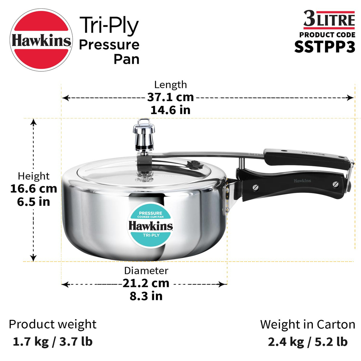 3 Litre Tri-Ply Stainless Steel Pressure Cooker M832633