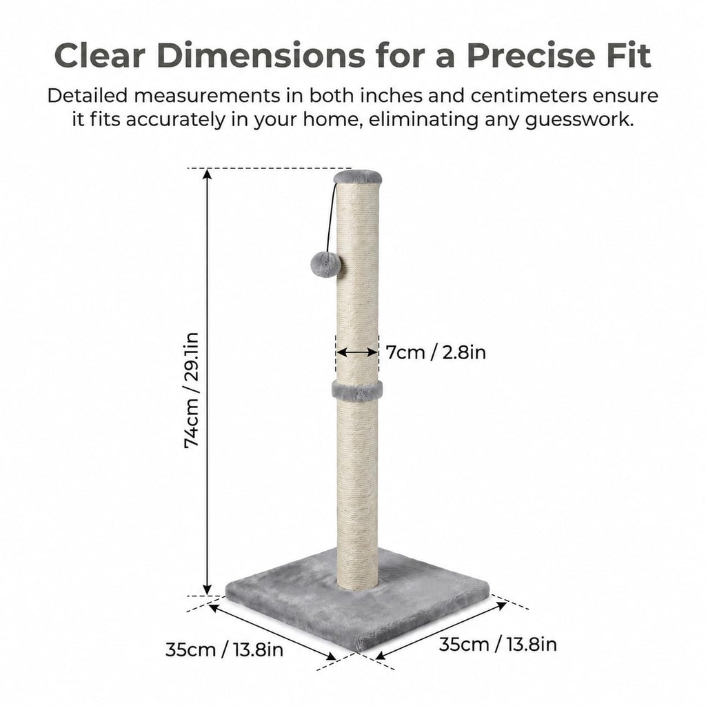 Tall Cat Scratching Post with Sisal Rope, Grey A798728