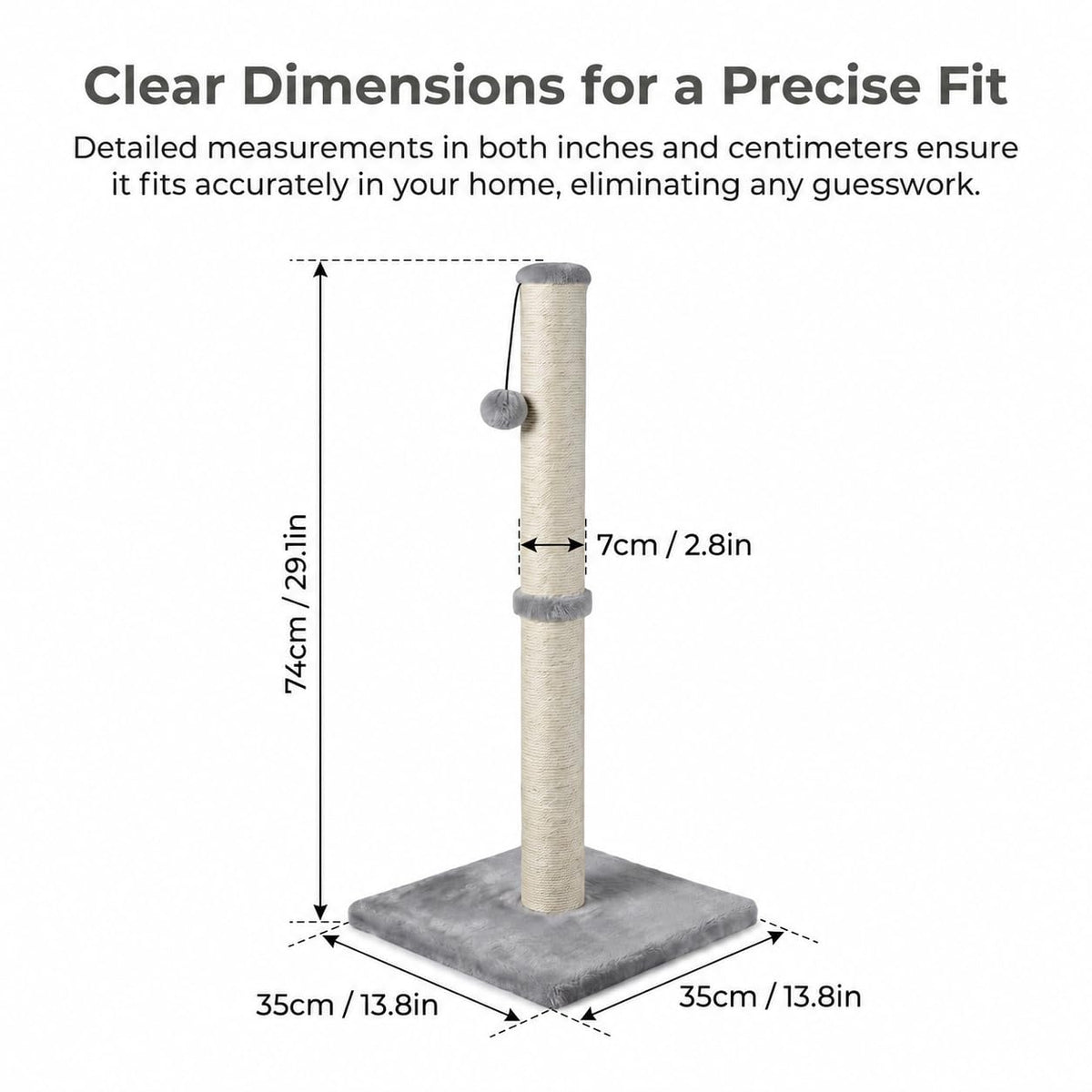 Tall Cat Scratching Post with Sisal Rope, Grey A798728