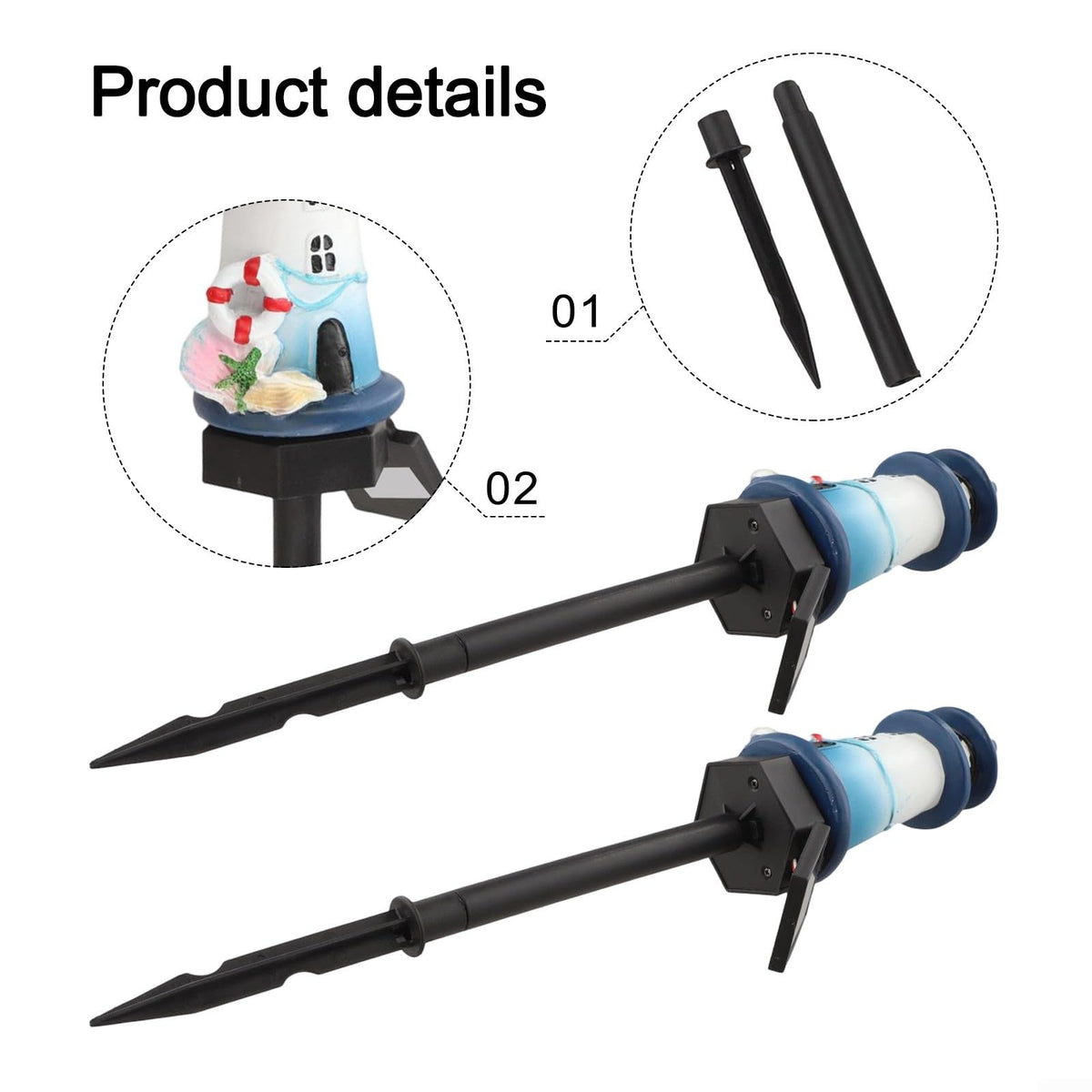 Solar Lighthouse Garden Lights, 2-Pack Resin Solar Powered F838578