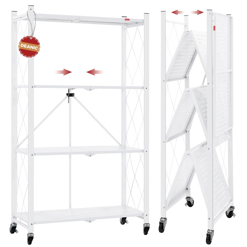4 Tier White Metal Storage Shelves with Wheels Q537954
