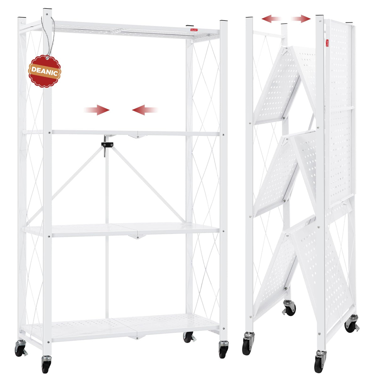 4 Tier White Metal Storage Shelves with Wheels Q537954