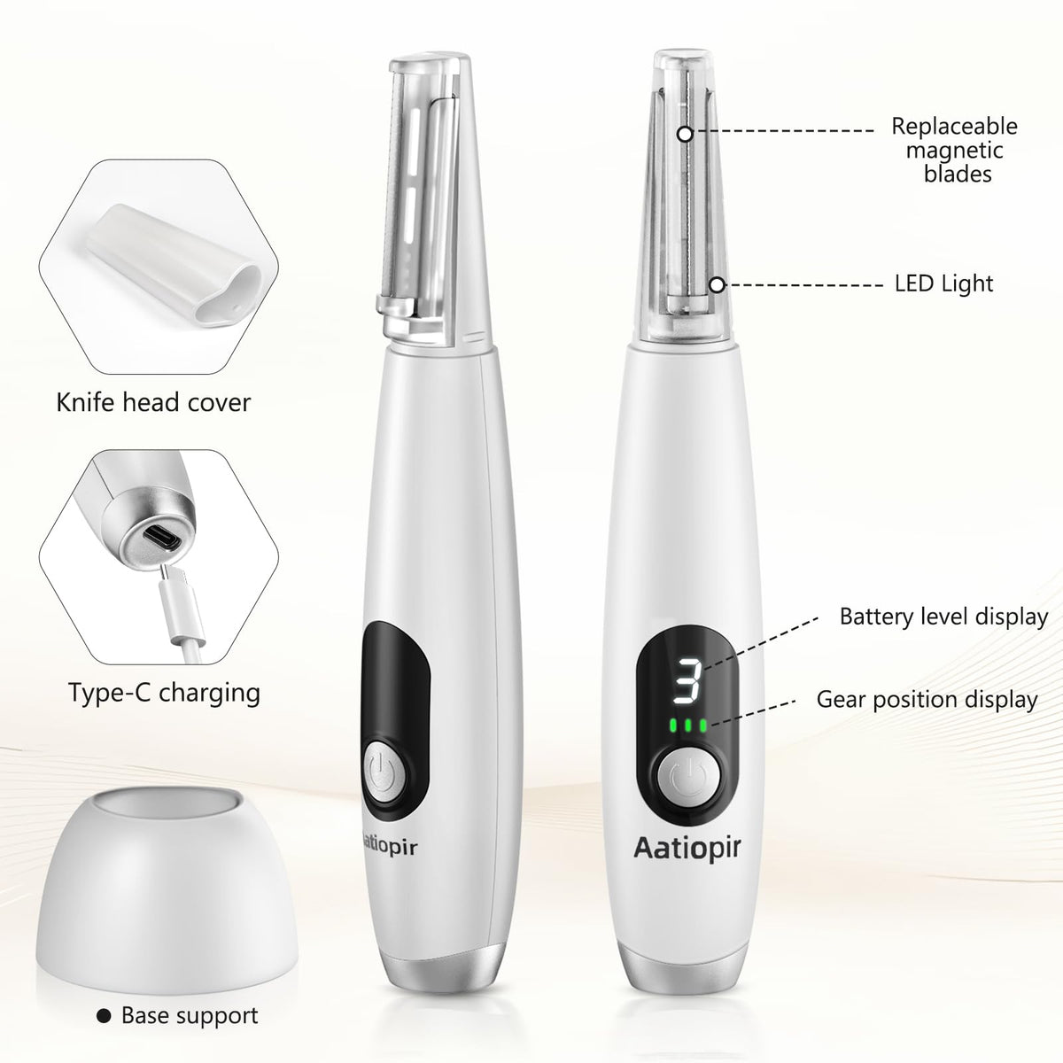 3 Speeds LED Electric Dermaplaning Tool with 12 Replaceable Blades P88868