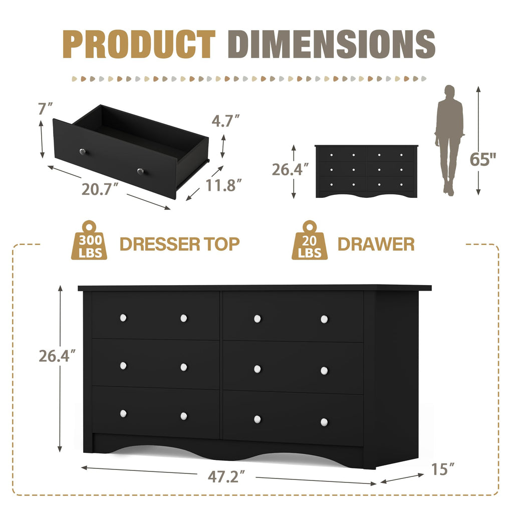 Black 6 Drawer Dresser P992186