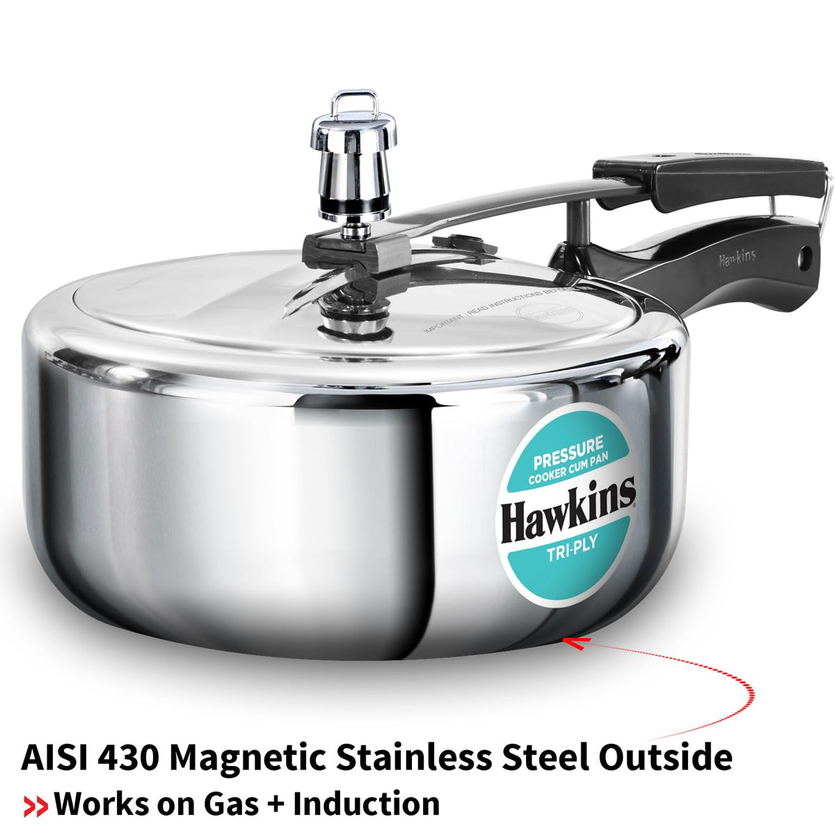 3 Litre Tri-Ply Stainless Steel Pressure Cooker M832633