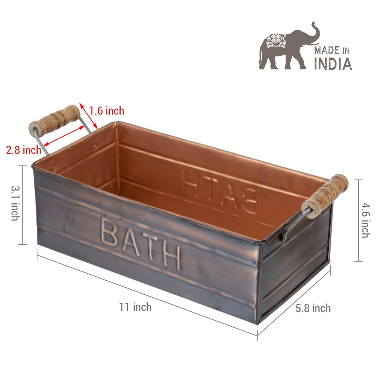 Copper Wooden Handle Toiletries Holder Bin D649