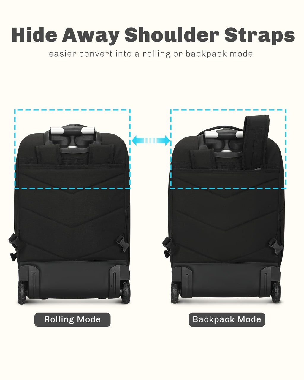 Rolling Backpack with Wheels 43L Jet Black I8570