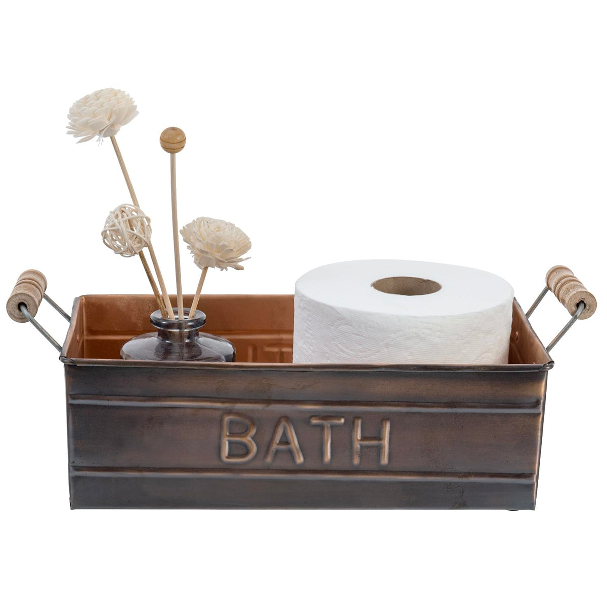 Copper Wooden Handle Toiletries Holder Bin D649