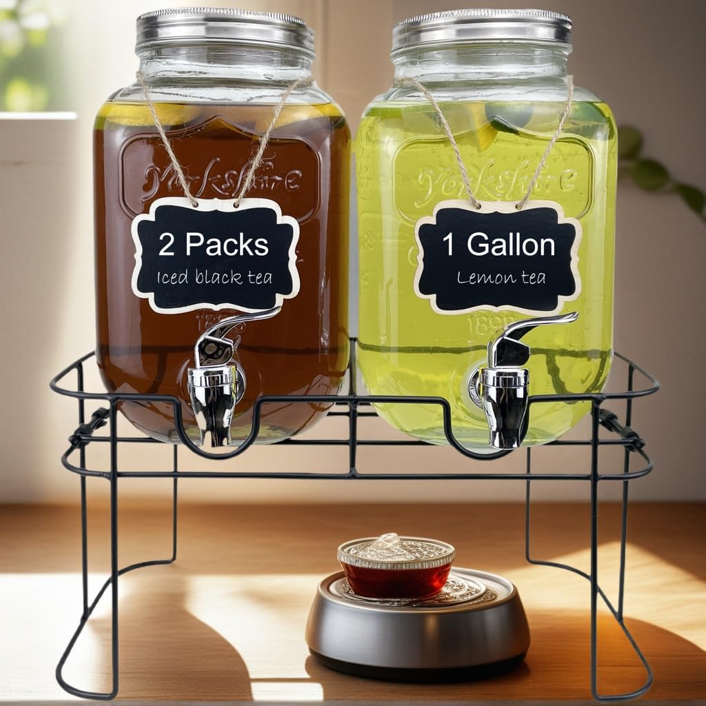 1 Gallon Glass Drink Dispenser with Spigot, 2 Packs K918900
