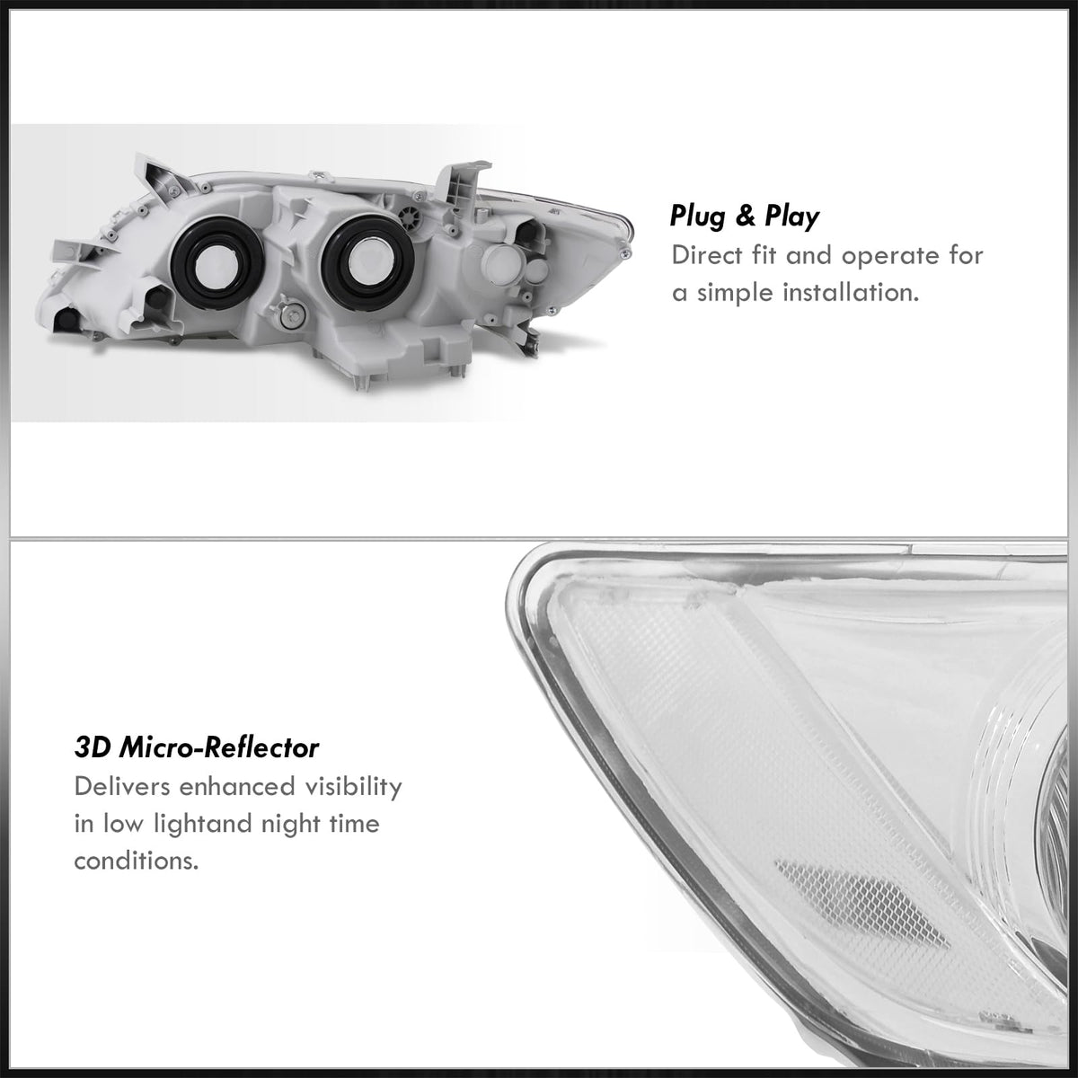 Chrome Housing Clear Lens Projector Headlights Pair S426