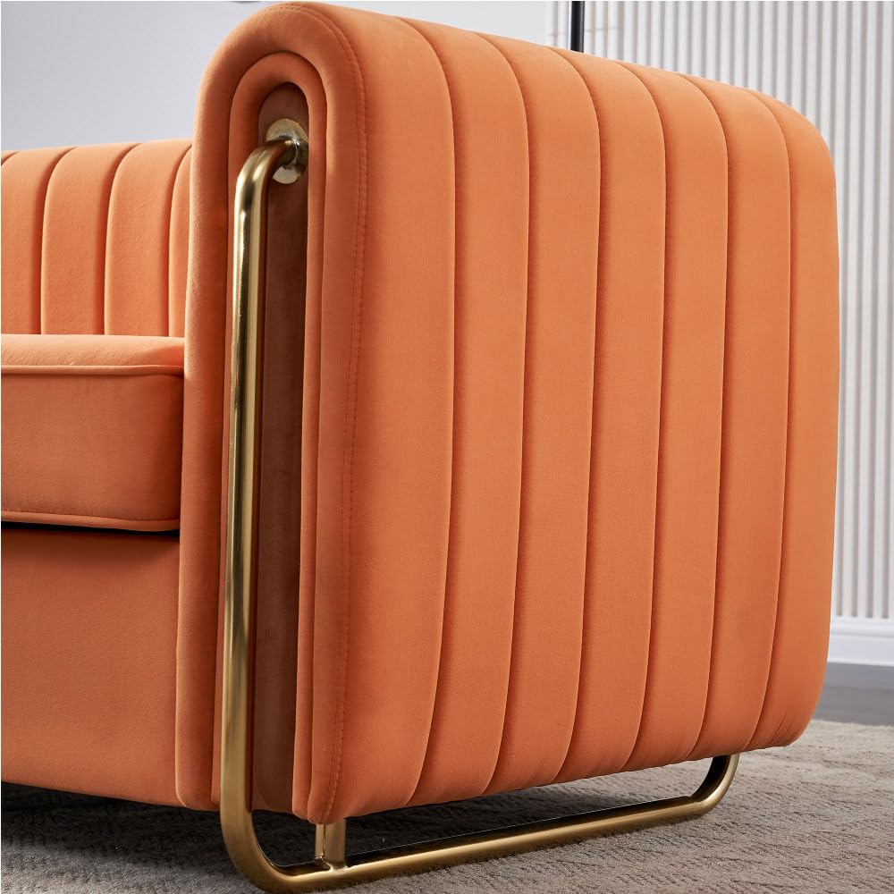 Orange Velvet 3-Seater Sofa J989