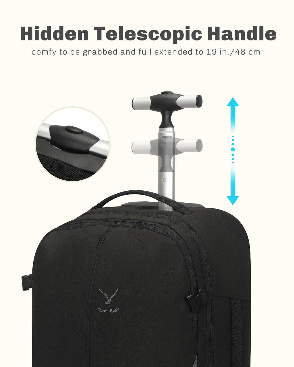 Rolling Backpack with Wheels 43L Jet Black I8570
