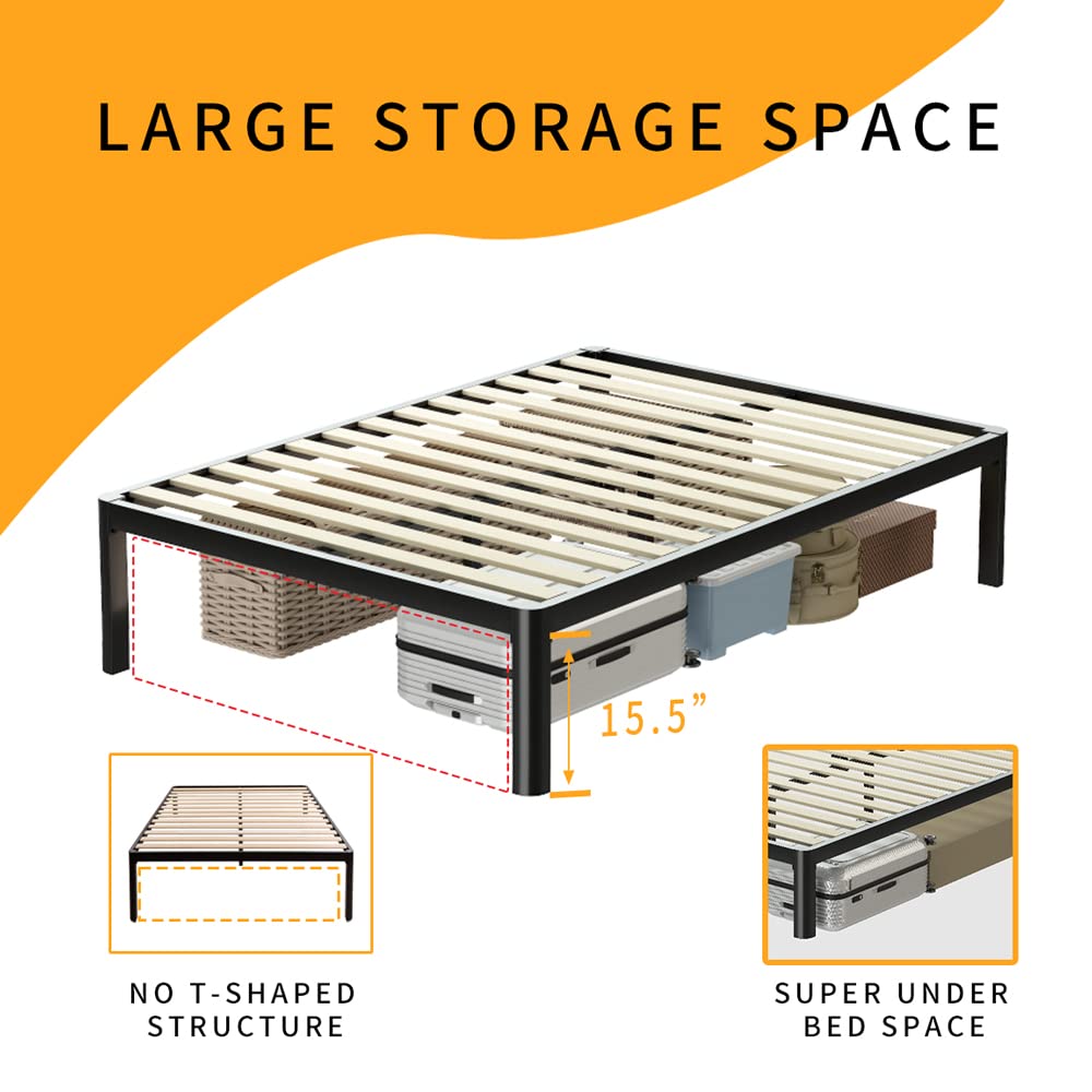18 Inch Queen Platform Bed Frame with Wooden Slats P55932