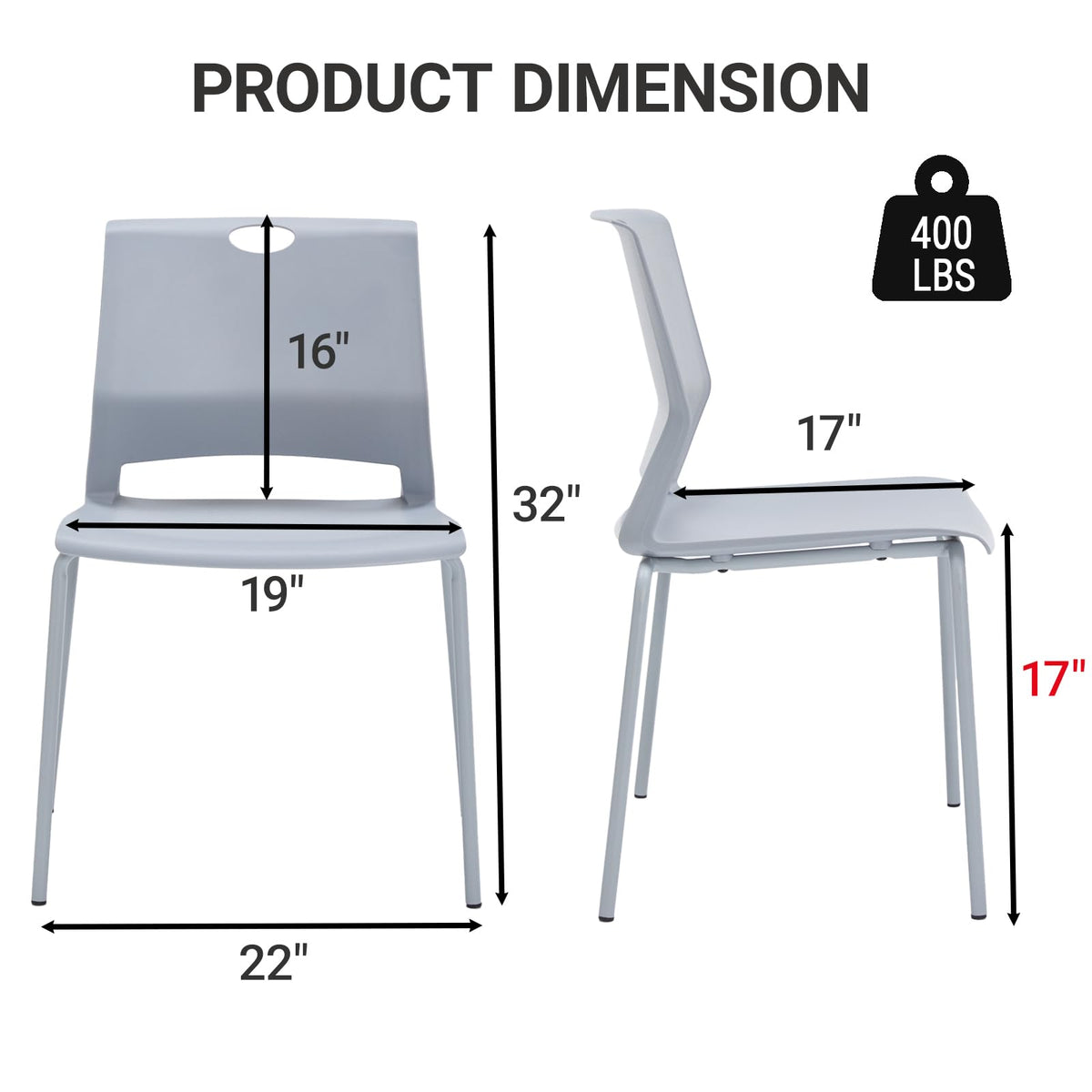 Grey Stack Chairs Set of 4 with Metal Legs J4530