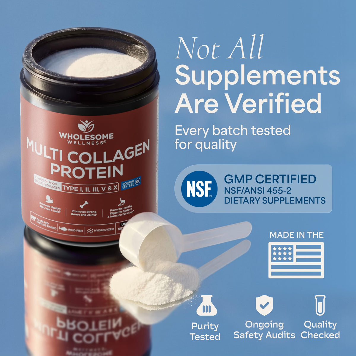 Multi Collagen Peptides Protein Powder, 5 Types Hydrolyzed, Grass-Fed, Non-GMO, Unflavored J48511