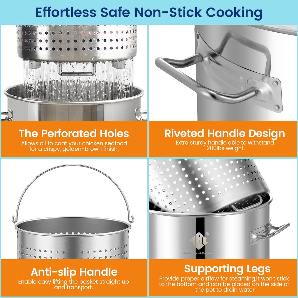 40QT Stainless Steel Stockpot with Basket A928
