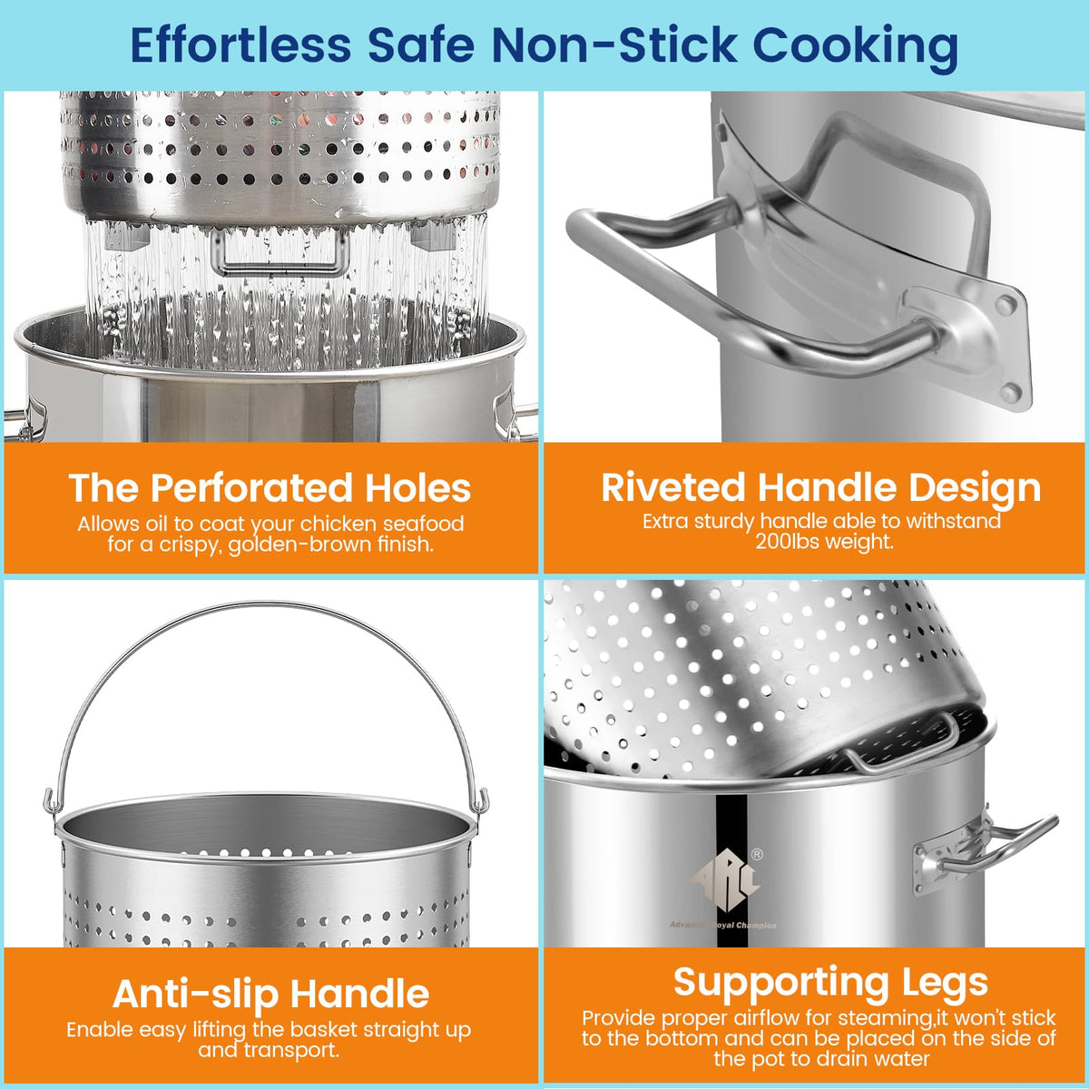 40QT Stainless Steel Stockpot with Basket A928