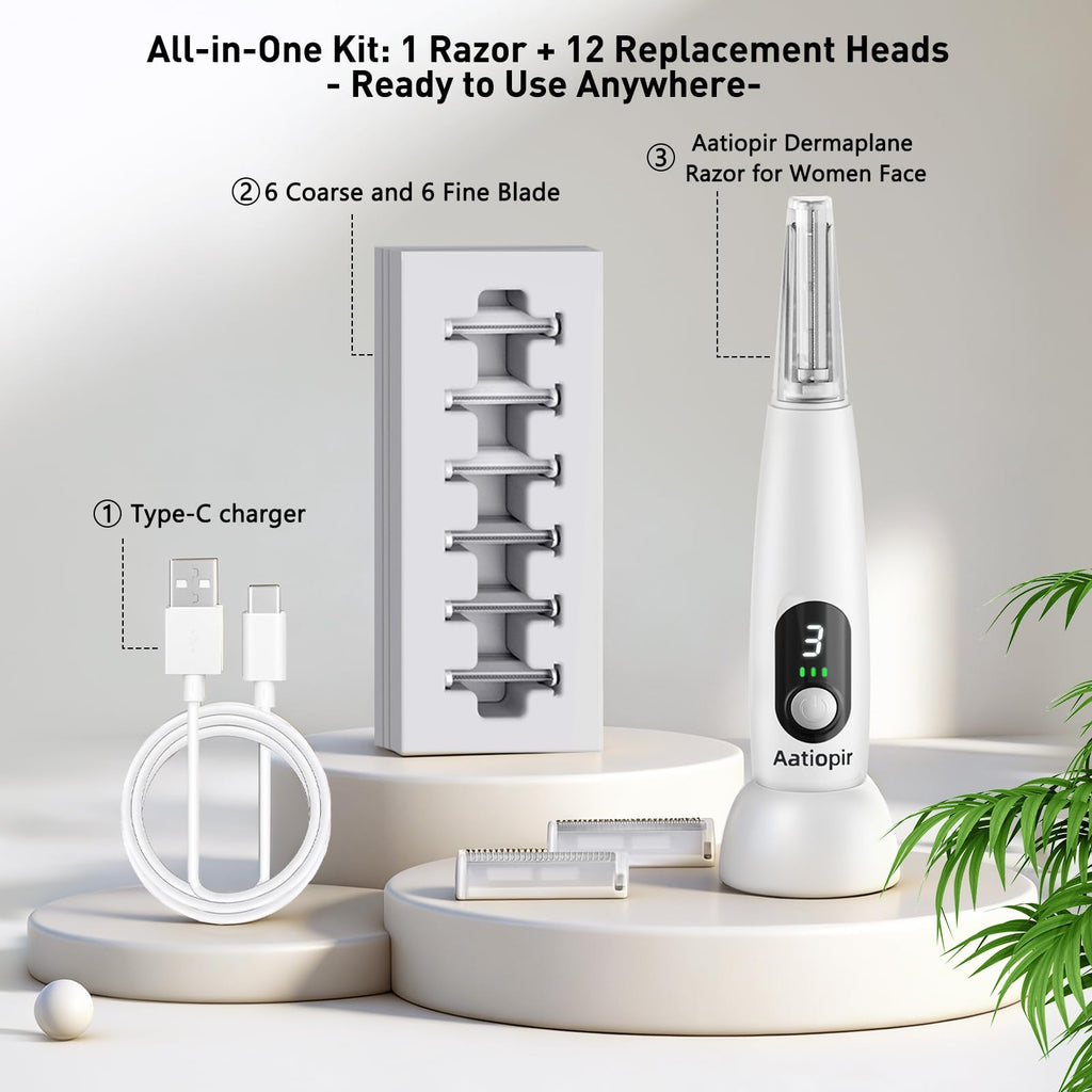 3 Speeds LED Electric Dermaplaning Tool with 12 Replaceable Blades P88868