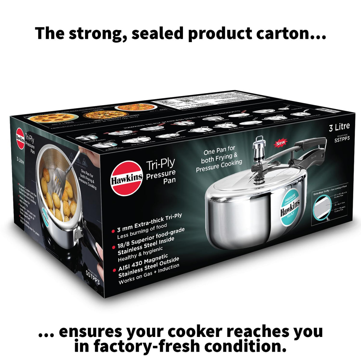 3 Litre Tri-Ply Stainless Steel Pressure Cooker M832633