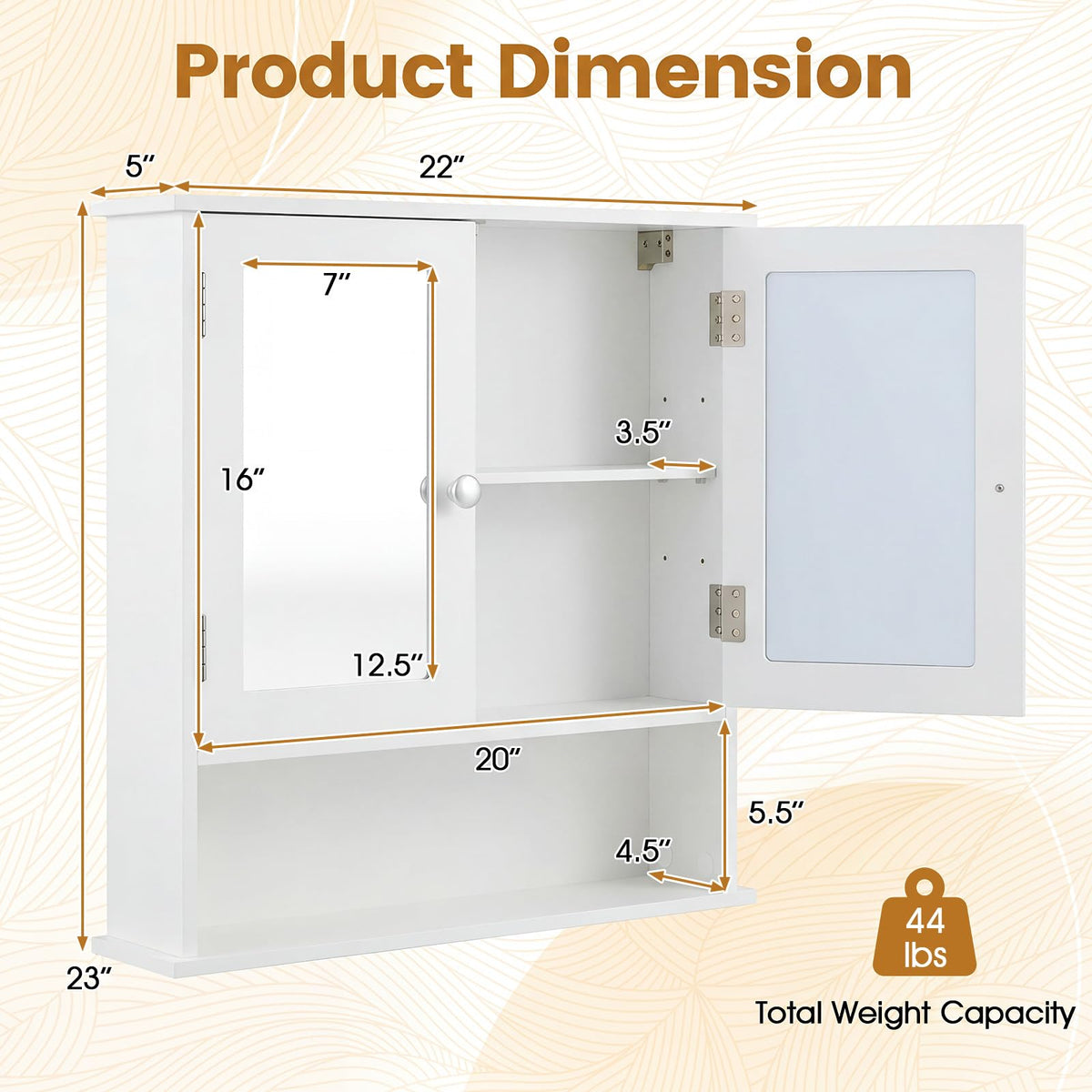 Wall Mounted Mirror Medicine Cabinet with Doors and Shelves O5082