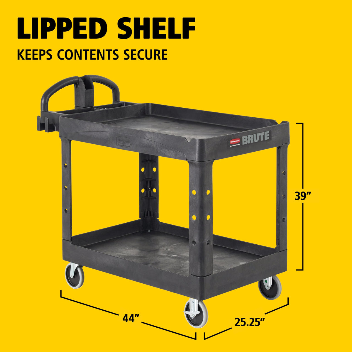 Black 2-Shelf Utility Cart with Lipped Shelves I507