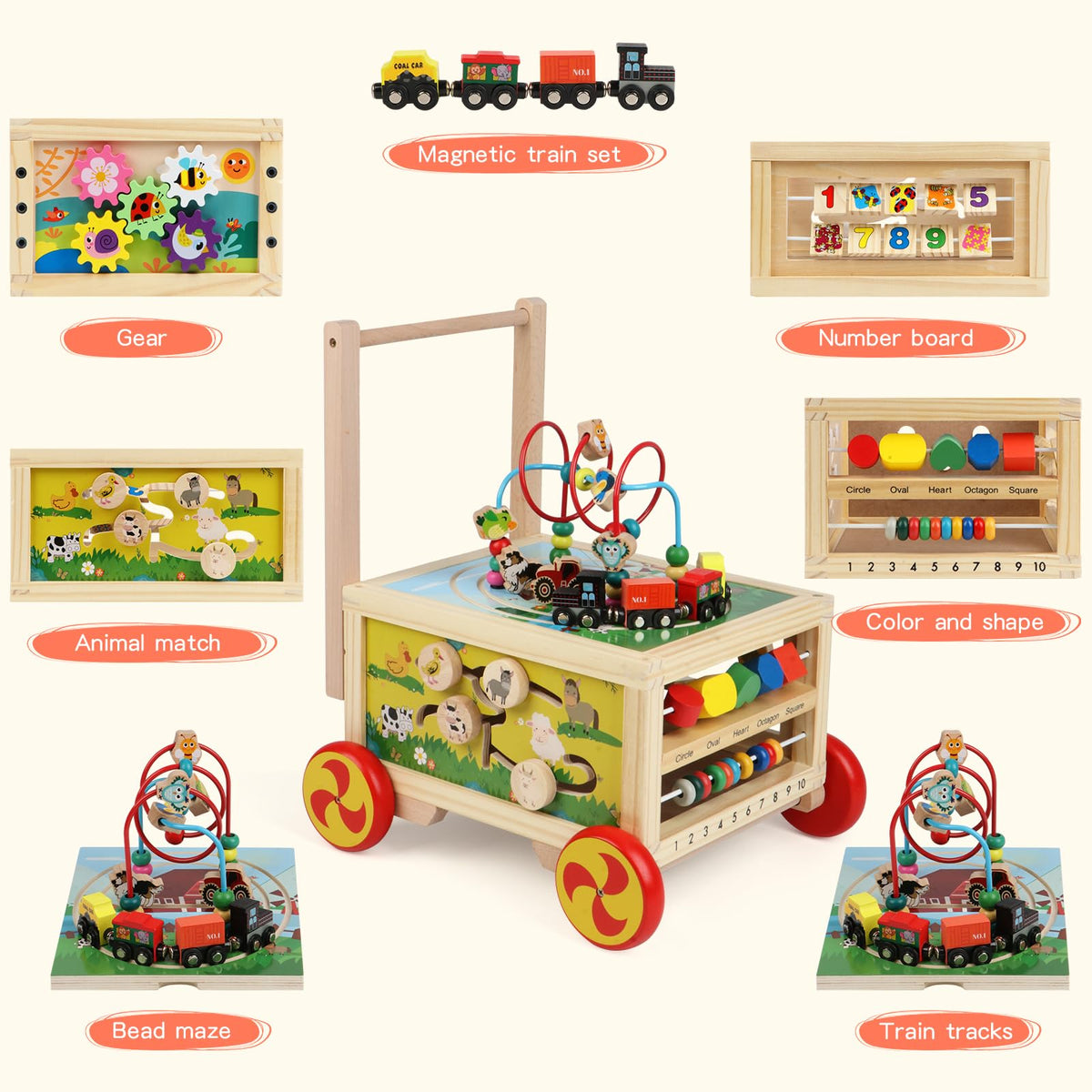 Wooden 7-in-1 Activity Cube E5885