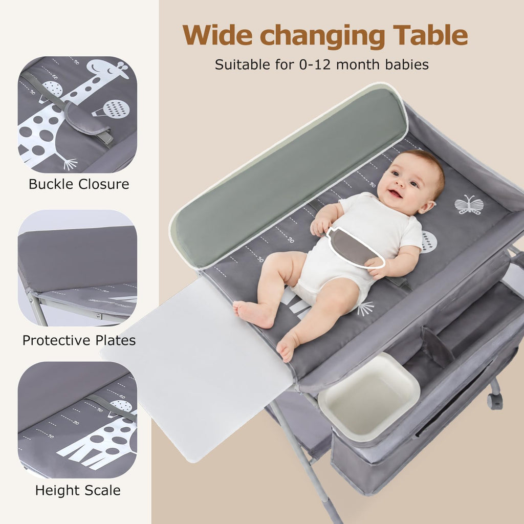 Baby Changing Table with Wheels, Portable Adjustable Folding Diaper Station with Storage R492329