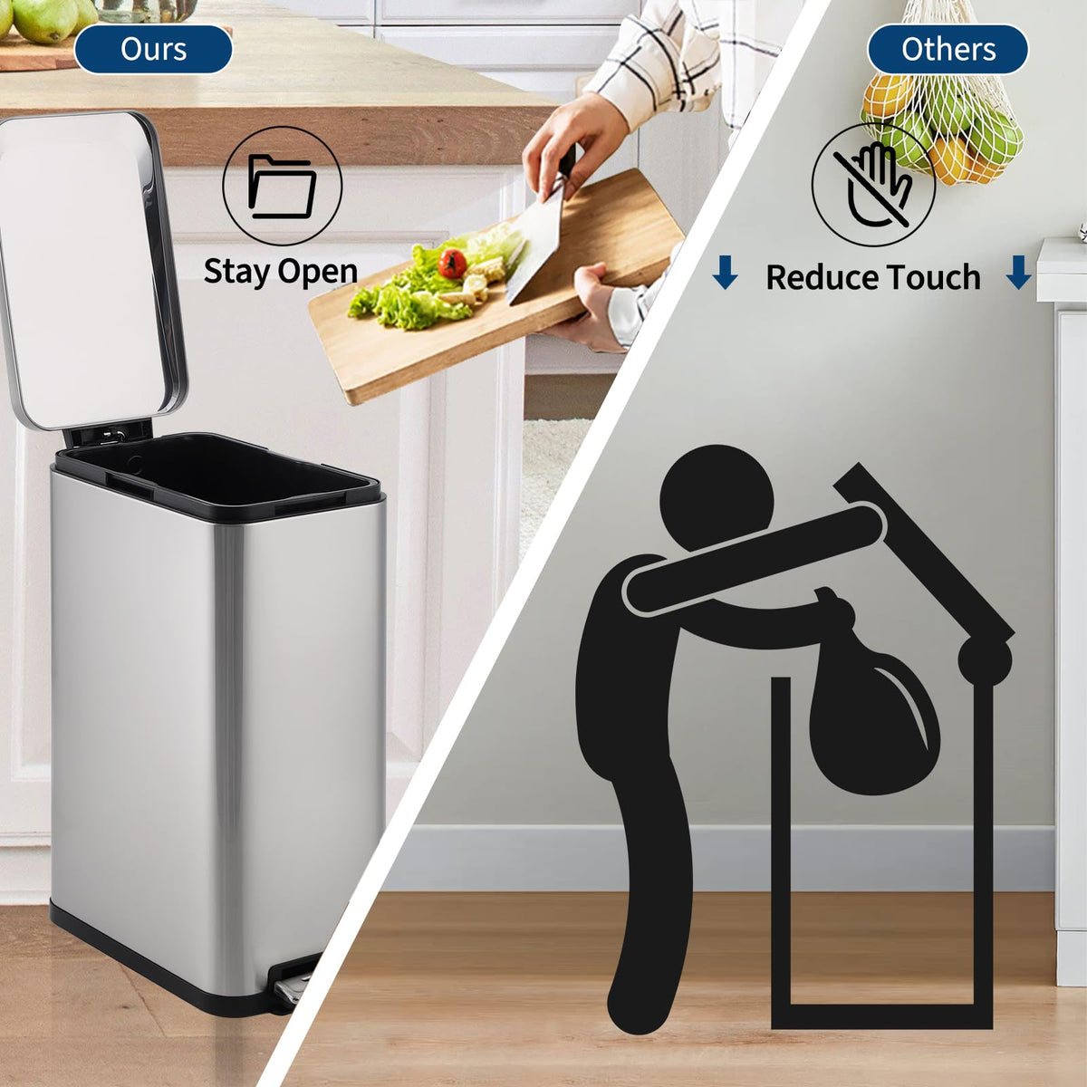 13 Gallon Stainless Steel Slim Kitchen Trash Can P652089