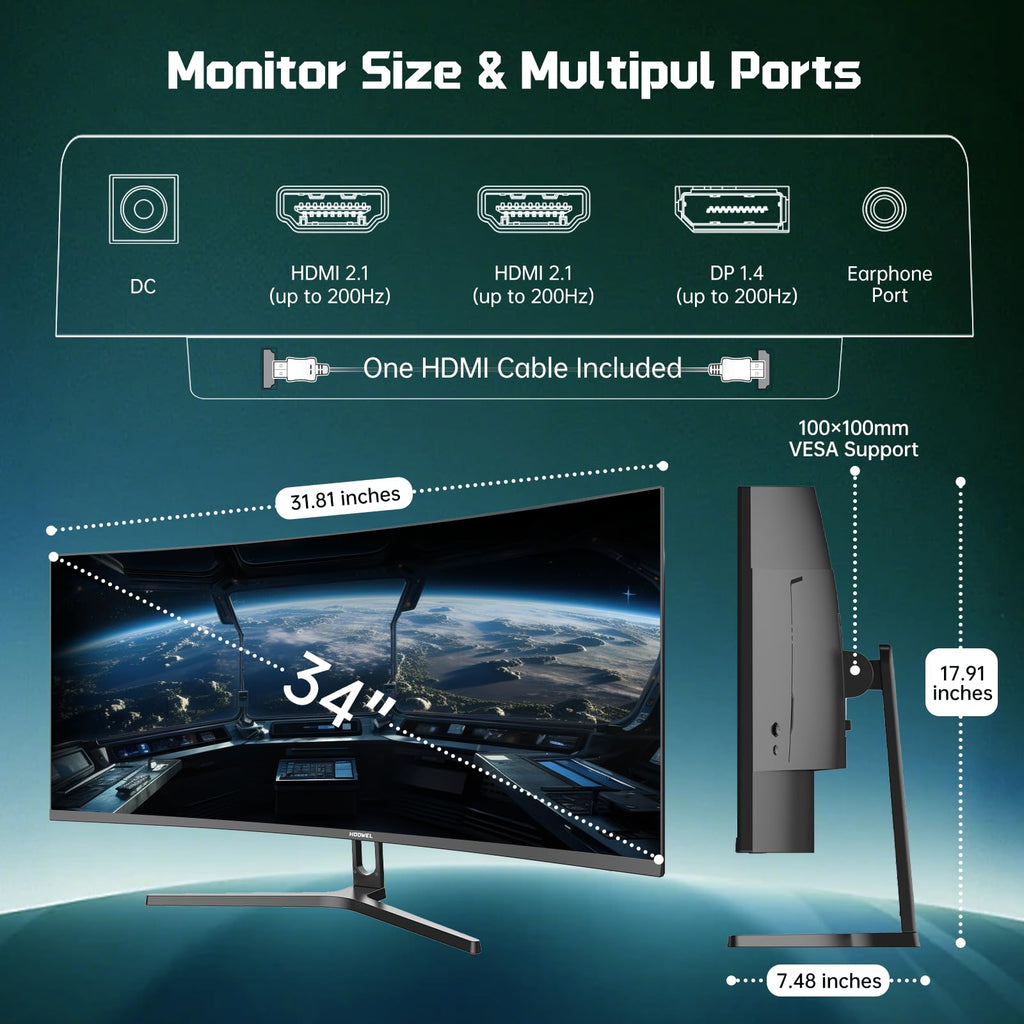 34 Inch Curved Gaming Monitor 200Hz UWQHD T7476