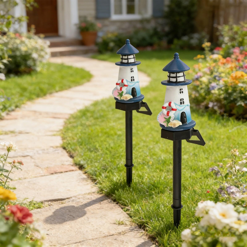 Solar Lighthouse Garden Lights, 2-Pack Resin Solar Powered F838578