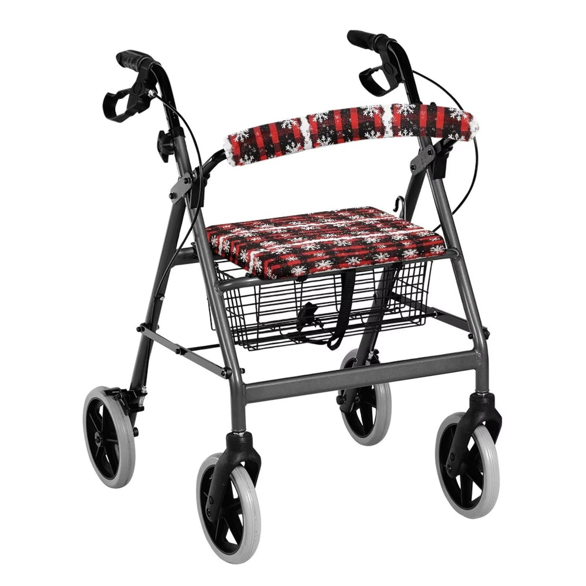 Snowflake Red Plaid Rollator Walker Seat and Backrest Cover Set L578