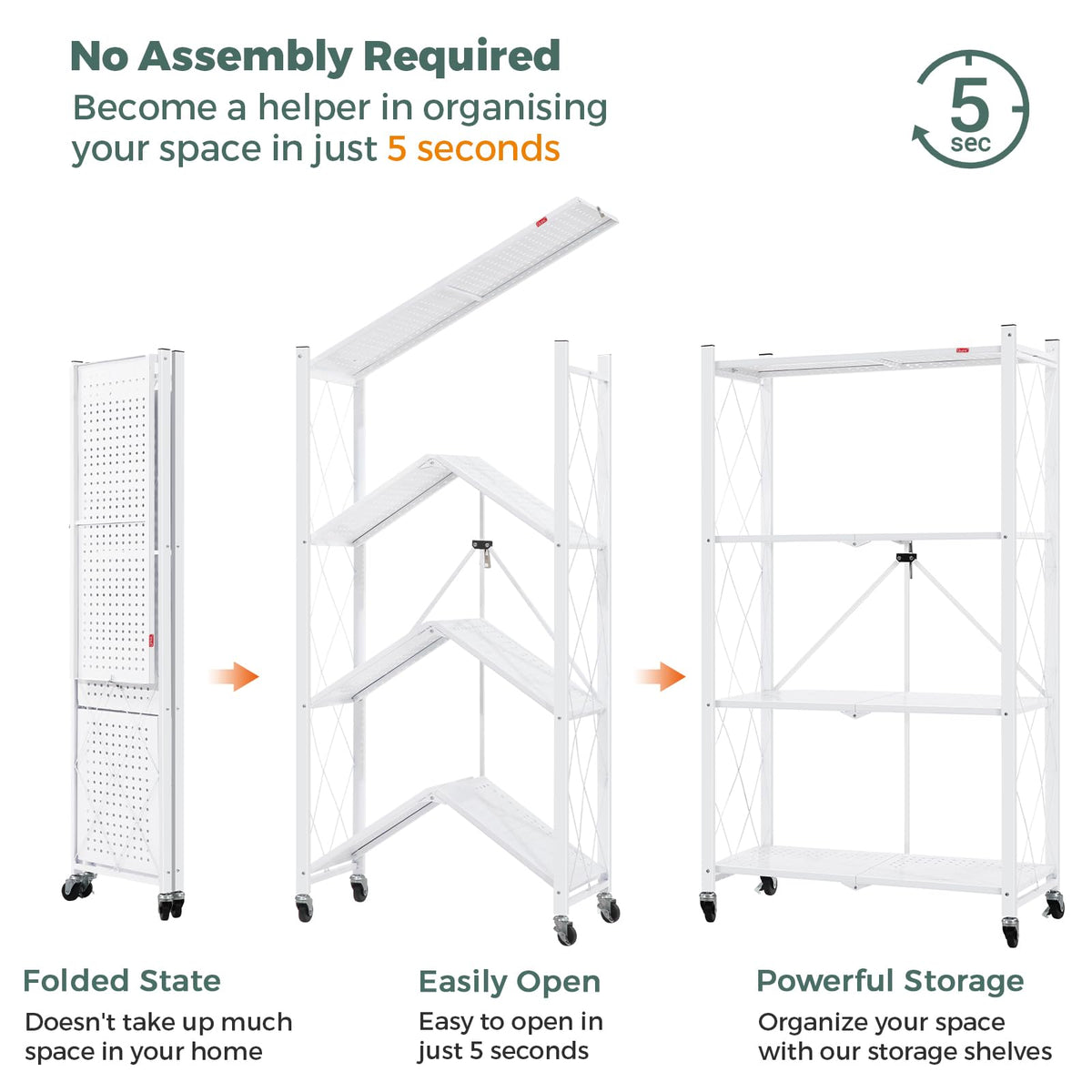 4 Tier White Metal Storage Shelves with Wheels Q537954