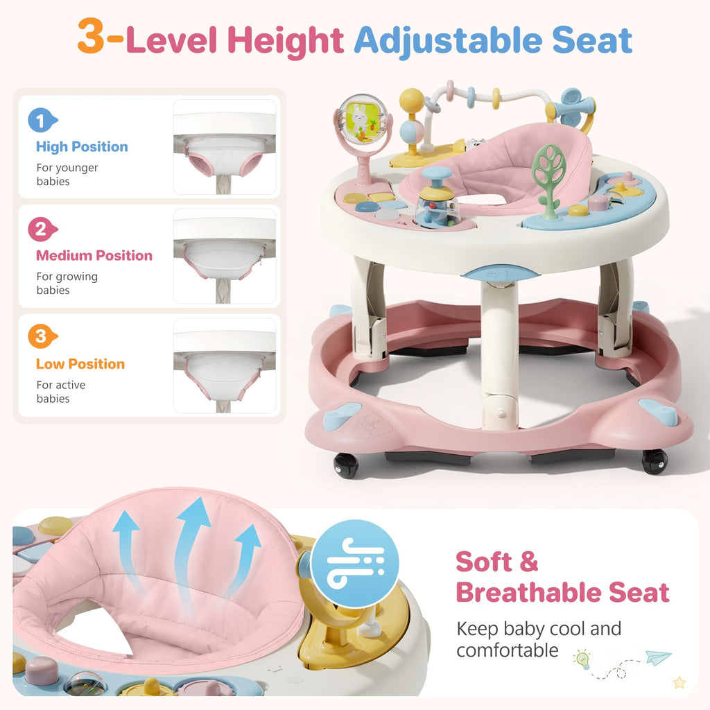 Foldable Baby Walker with Wheels and Rotating Seat S360750